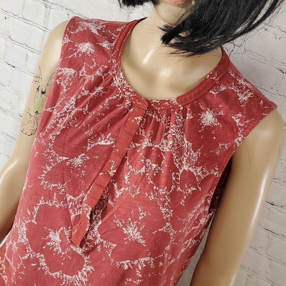 Lucky Brand Sleeveless Terracota Floral Poppies Flowy Button Neck Tank Sz M - Picture 4 of 14